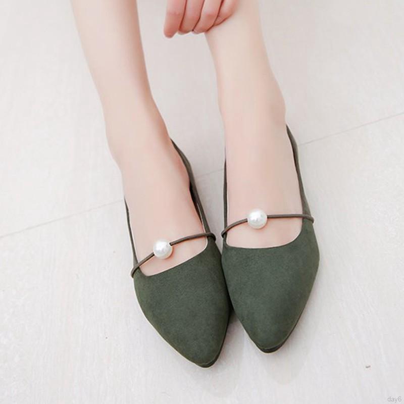 Giày nữ đế bằng đính ngọc trai nhã nhặn phong cách Hàn Quốc