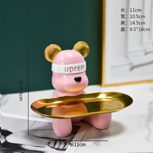 Tượng gấu bê khay đựng mỹ phẩm và trái cây, tượng gấu ngồi decor nội thất, trưng bày và quà tặng sang trọng