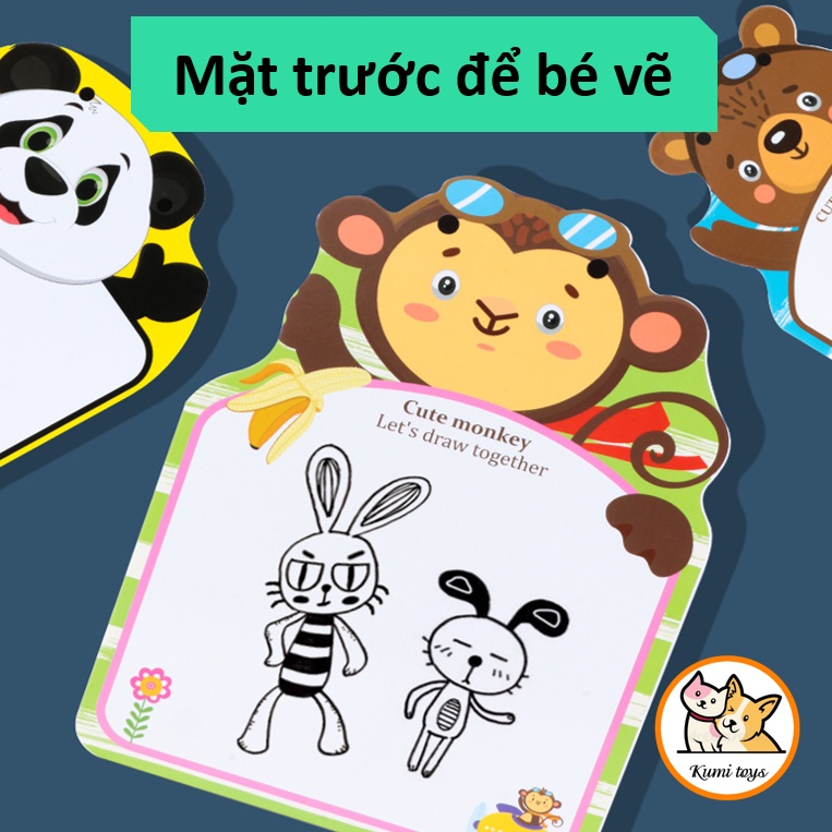 Bảng vẽ 2 mặt bằng gỗ kèm bút dạ Kumi toys cho bé thỏa sức sáng tạo