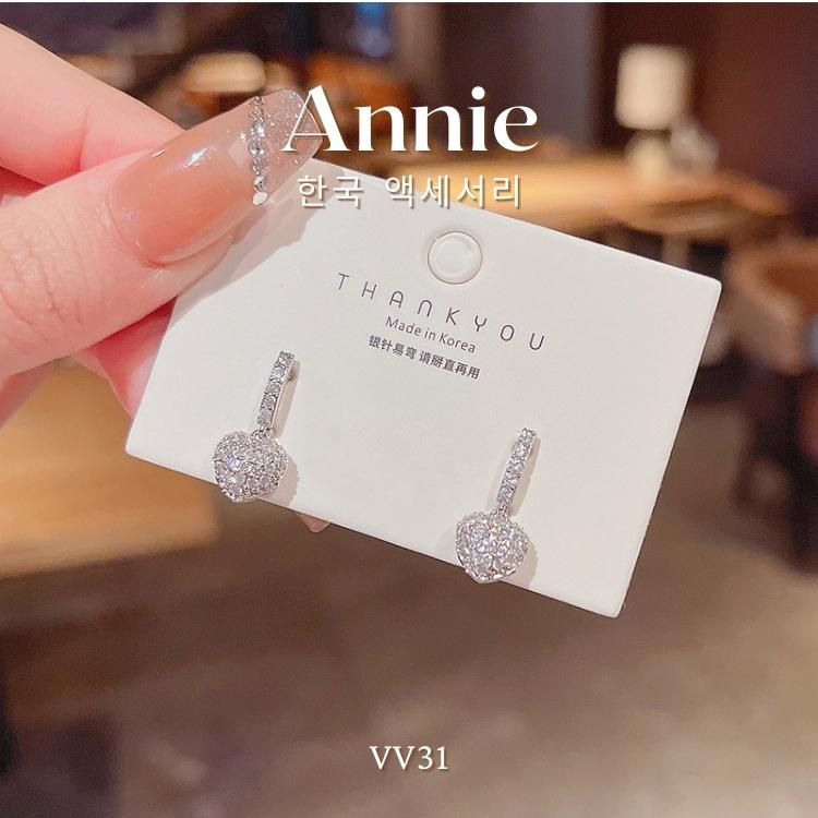 Bông tai thép titan không gỉ hình tim đính đá cao cấp ANNIE VV31