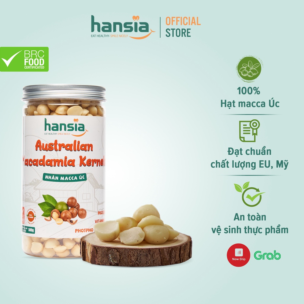 Nhân Macca Úc Vỡ Nửa Organic HANSIA Thơm, Vị Ngọt Nhẹ Chứa Nhiều Vi Khoáng Và Acid Béo Tốt Cho Sức Khỏe Hộp 300g - 500g