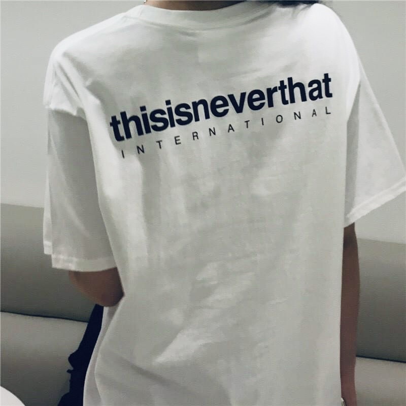 Áo thun phông logo tay nam nữ PINK tay lơ form rộng THIS IS NEVER THAT Unisex