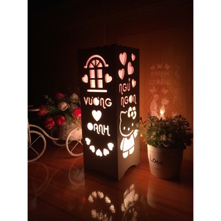 Đèn ngủ handmade, khắc chữ theo yêu cầu. Đèn trang trí phòng cưới, quà cưới độc đáo cho bạn bè.
