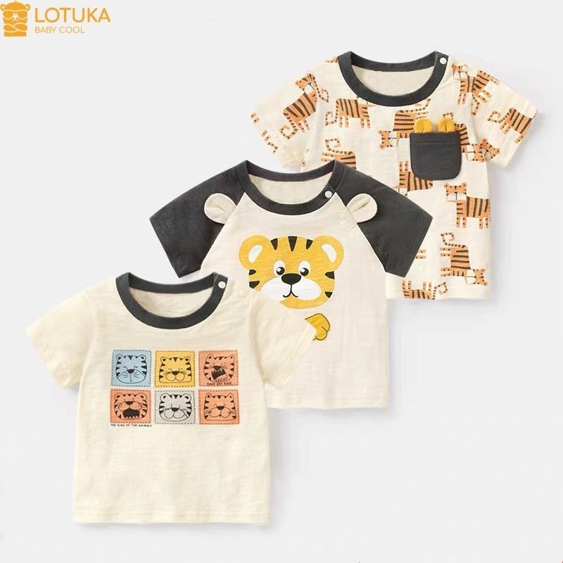 Áo phông bé trai bé gái LOTUKA hình Hổ, Áo thun cho bé mặc nhà, Bộ quần áo trẻ em mùa hè 4-18kg