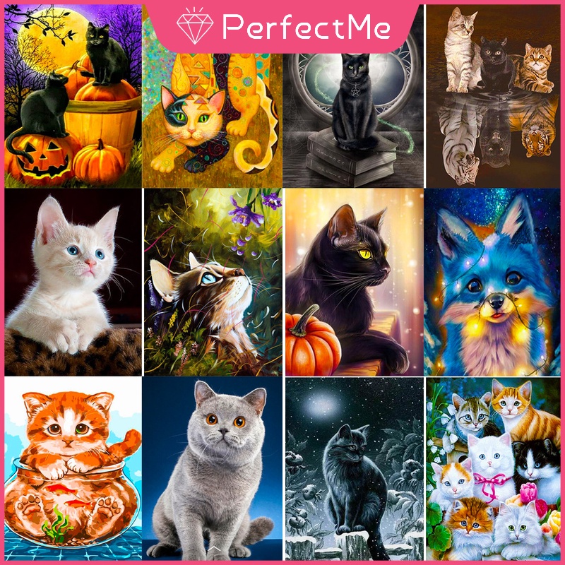 Bộ Tranh Đính Đá 5D Tự Làm 30x40cm Hình Mèo Dễ Thương