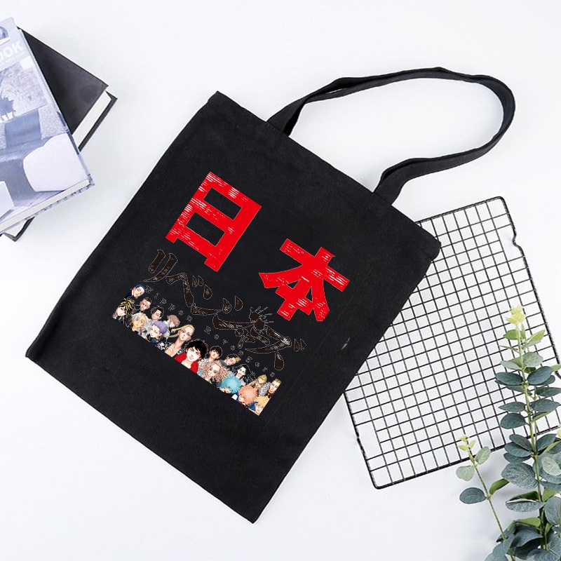 Túi tote vải đen đeo vai in hình nhân vật TOKYO REVENGERS  tiện lợi thời trang anime chibi