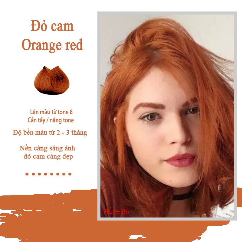 Thuốc nhuộm tóc màu ĐỎ CAM - ORANGE RED màu nhuộm lên chuẩn tone kem nhuộm an toàn không sót mùi thơm