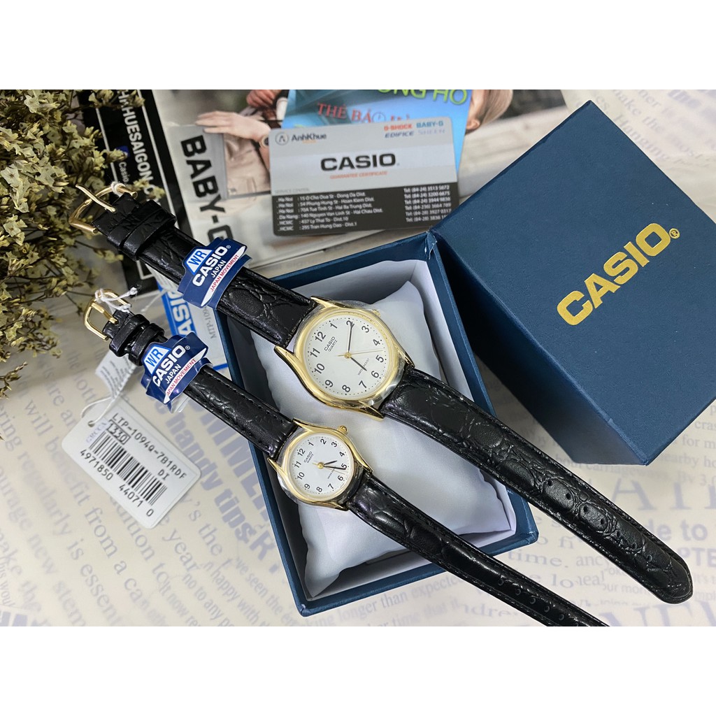 Đồng hồ đôi nam nữ dây da Casio Anh Khuê MTP/LTP 1094Q-7B1