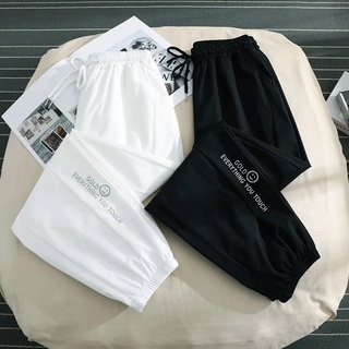 M-4XL! Quần Dài Ống Túm Dáng Rộng Mềm Mại Khô Nhanh Phối Dây Rút In Hình Mặt Cười Phong Cách Hàn Quốc Thời Trang Cho Nữ