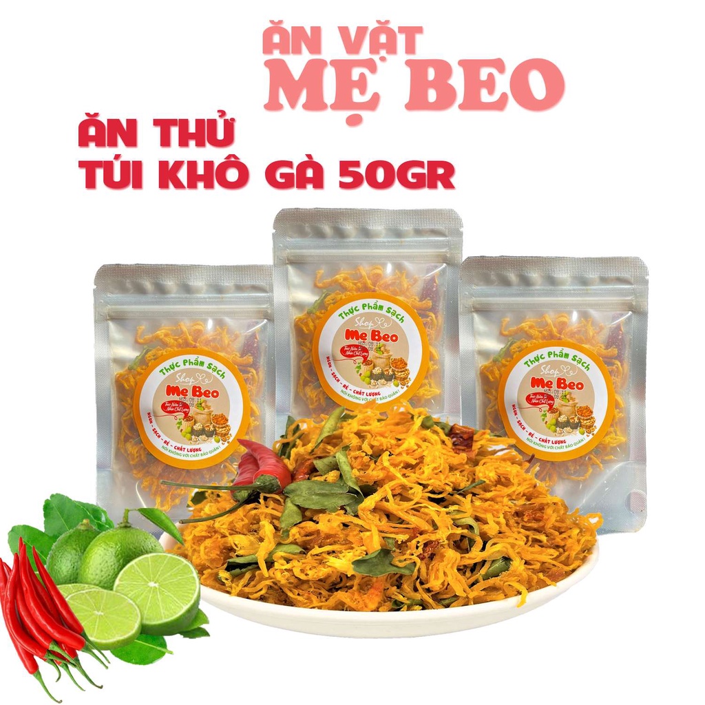 Khô gà lá chanh xé cay Mẹ Beo túi Nhỏ 50gram ăn vặt ngon | BigBuy360 - bigbuy360.vn