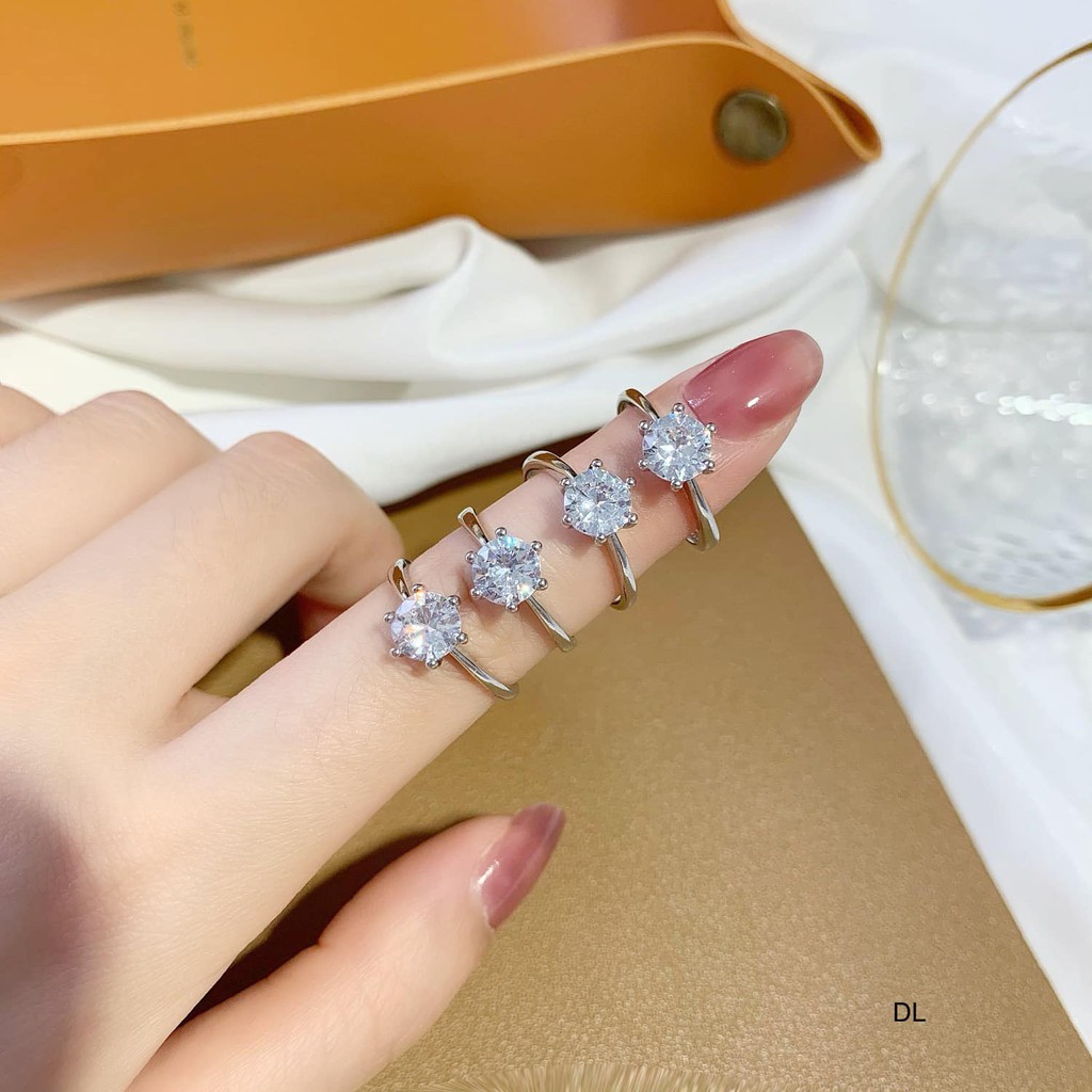 [giá xưởng]Nhẫn nữ bạc ta xinh xắn style hàn quốc sang chảnh đá chủ kim cương nhân tạo 6ly,VÀNG BẠC AN CHI