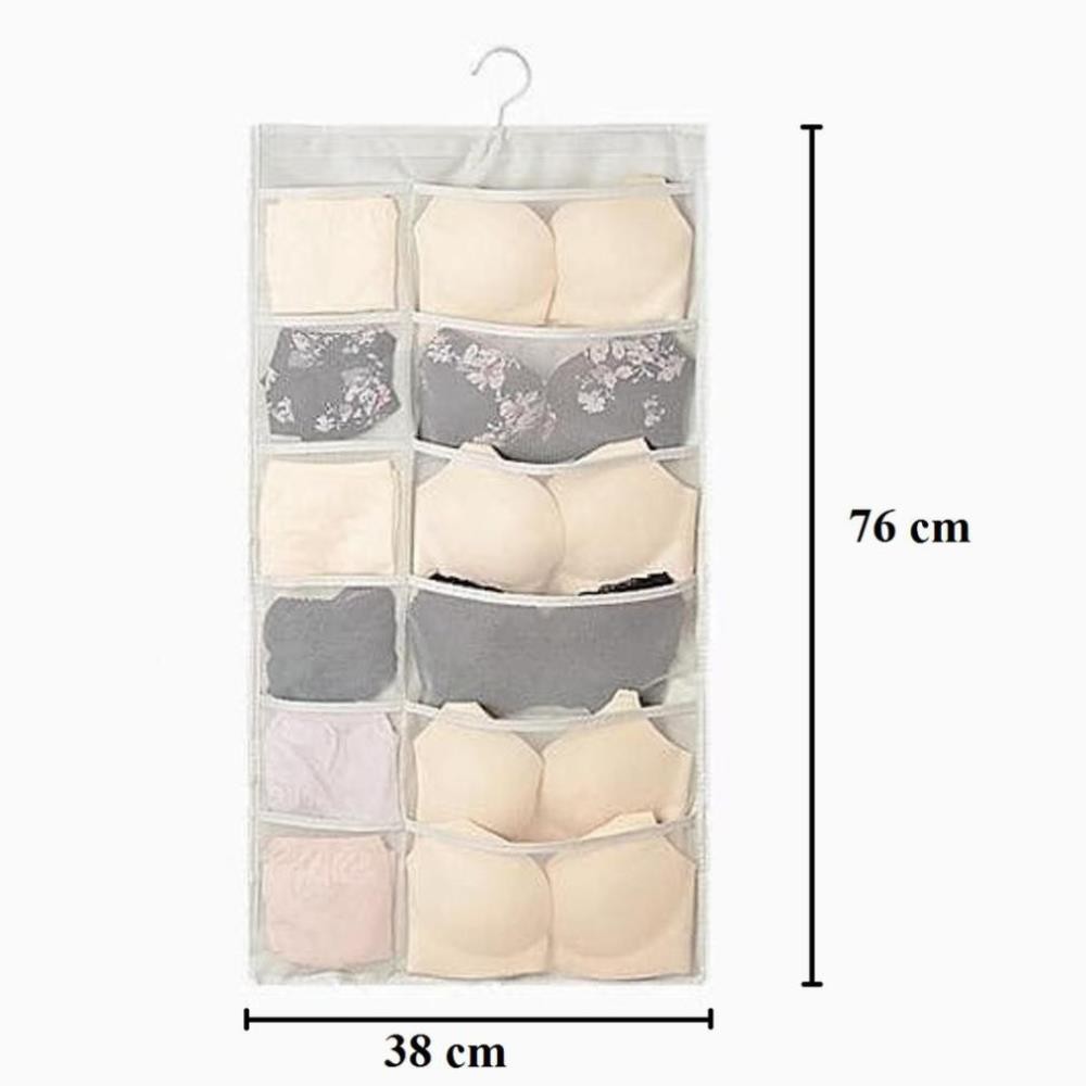 Túi vải đựng đồ lót và tất 2 mặt nhiều ngăn có móc treo tiện dụng