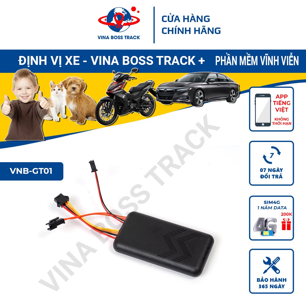 Định vị GPS ô tô xe máy GT01, miễn phí phần mềm vĩnh viễn, bảo hành 12 tháng ưu đãi mua kèm sim 4G