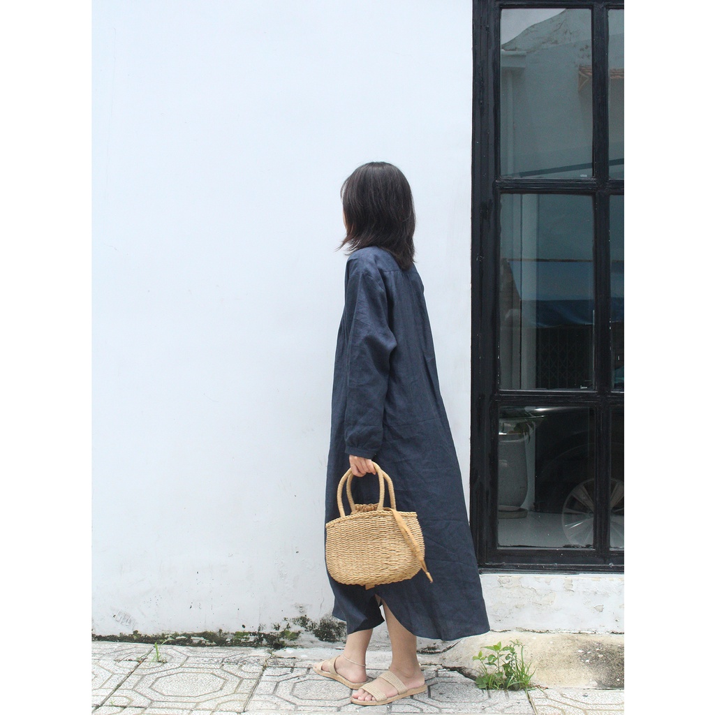 Đầm linen sơ mi cổ trụ - NAOKI DRESS - by Tháng Năm