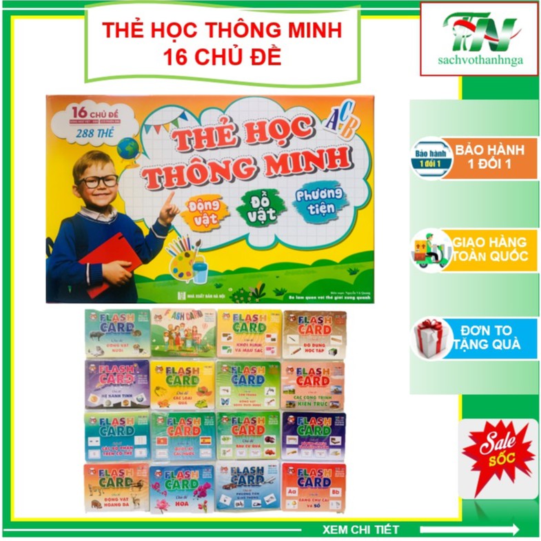 Bộ Thẻ Học Thông Minh 16 Chủ Đề, 288 Thẻ - Song Ngữ Anh-Việt Cho Bé Từ 2-6 Tuổi (12*16cm)