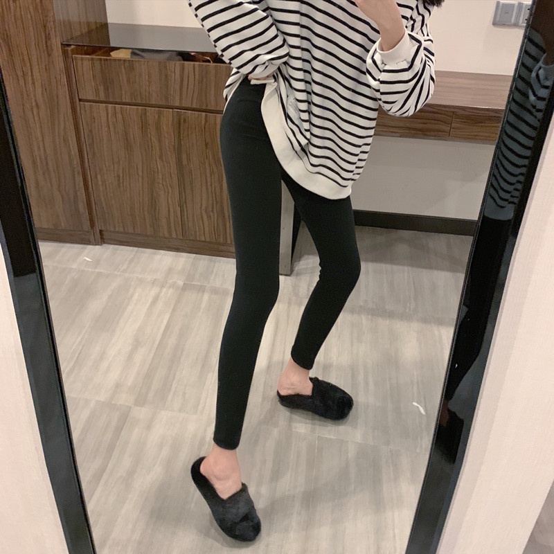 Porozi  Quần legging  lưng cao kẻ sọc chất liệu co giãn thoải mái 3 màu tùy chọn