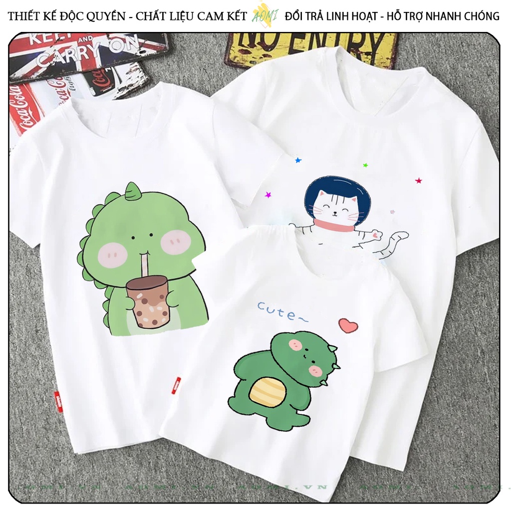 ÁO THUN khủng long thỏ phi hành gia cute UNISEX PHÔNG TRẮNG TAY NGẮN NAM NỮ GIA ĐÌNH  TRẺ EM BÉ TRAI GÁI