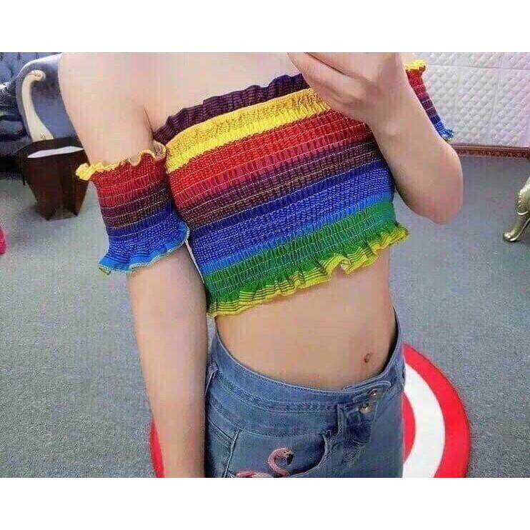 Áo Croptop 🍀 FREESHIP 🍀 Croptop Trễ Vai Cầu Vồng 01