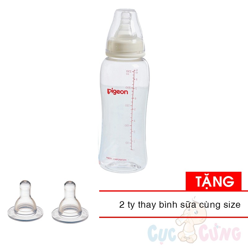 Bình sữa Pigeon Streamline 150ml/250ml (phiên bản mới) nhựa PP cổ nhỏ Tặng 2 ty cùng size