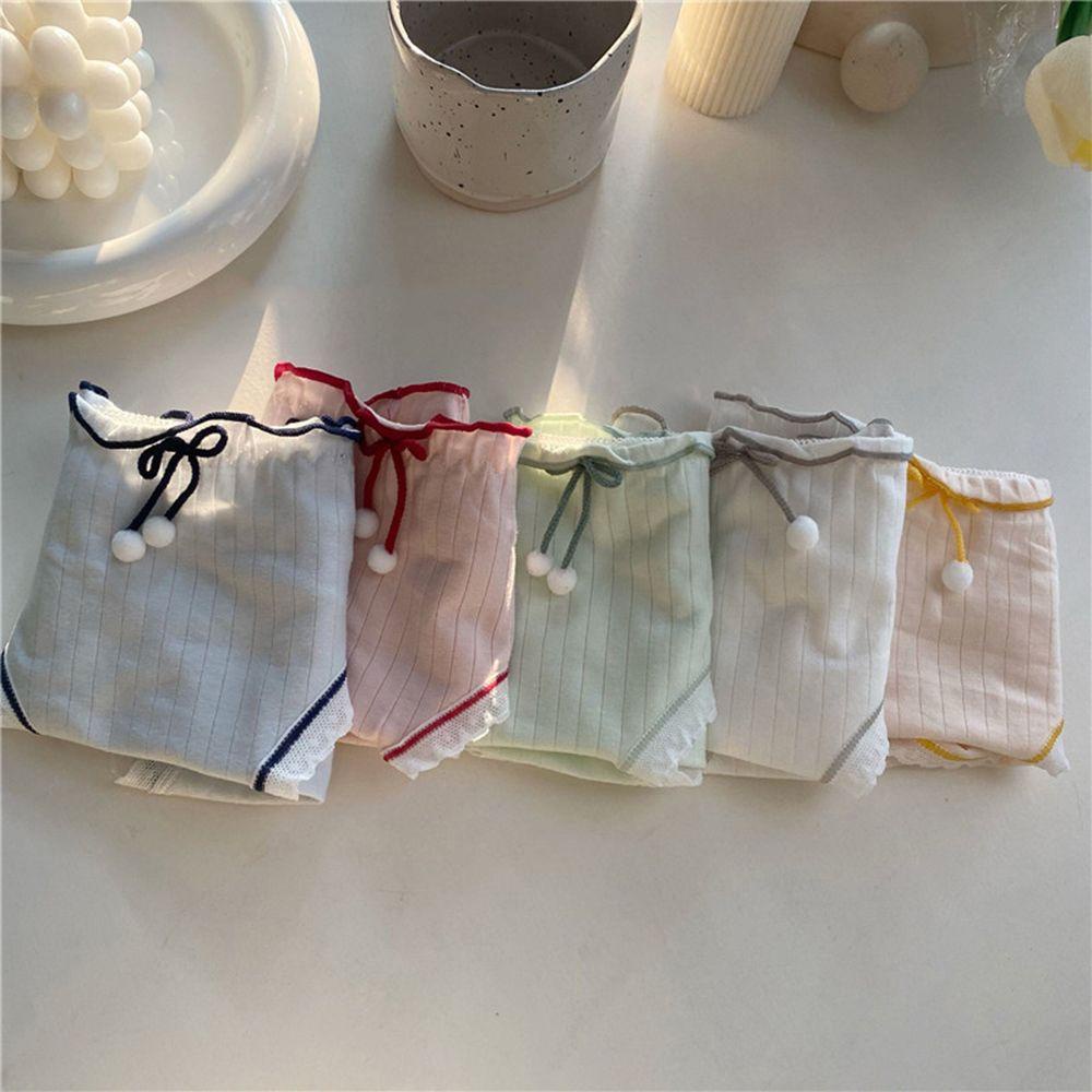 QQMALL Quần Lót Cotton Mềm Mại Đính Nơ Màu Trơn Dễ Thương Cho Nữ