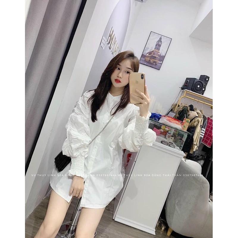 ÁO SƠ MI CỔ TÀU TAY NHÚN