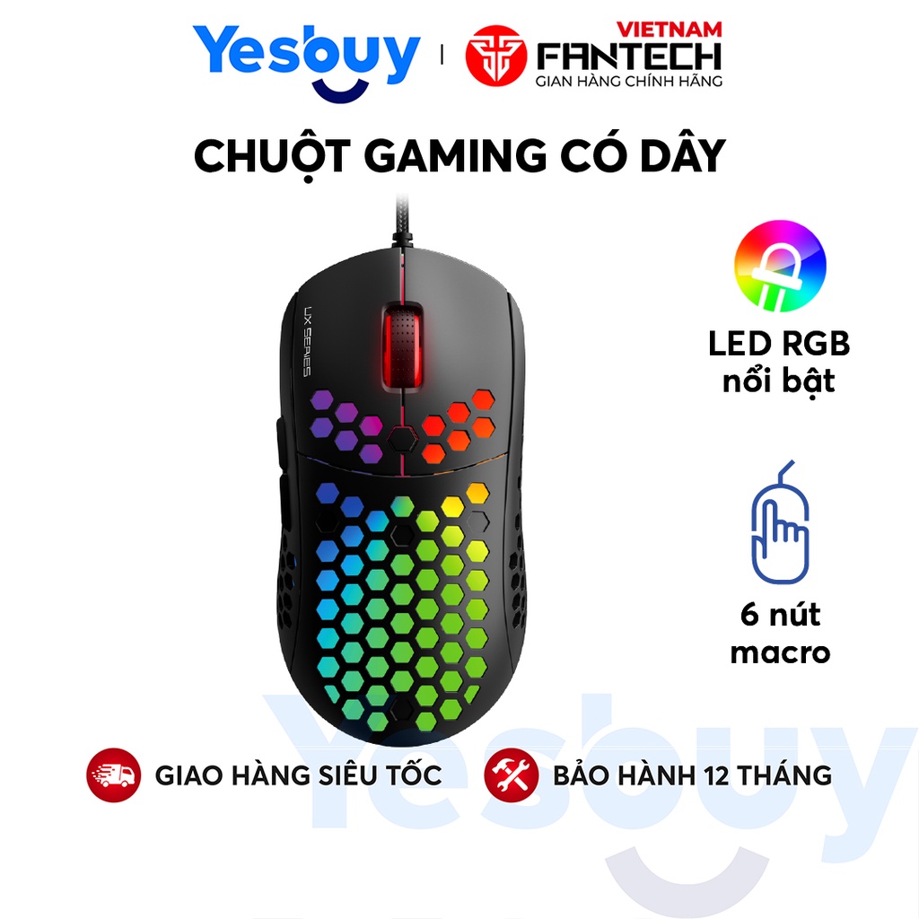 Chuột Gaming Cao Cấp FANTECH UX2 HIVE 12000DPI LED RGB 16,8 Triệu Màu 6 Phím Macro Phần Mềm Tùy Chỉnh Riêng - Chính Hãng