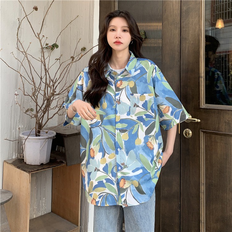 Áo Sơ Mi Tay Ngắn / Ngắn Dáng Rộng In Họa Tiết Độc Đáo Thời Trang Cho Nữ