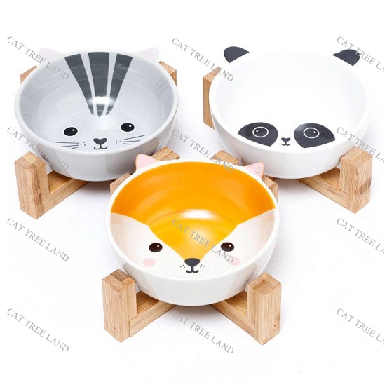 BÁT ĂN CHÓ MÈO BẰNG SỨ, KÈM ĐẾ GỖ TỰ NHIÊN - KHAY ĐỰNG THỨC ĂN CHO THÚ CƯNG