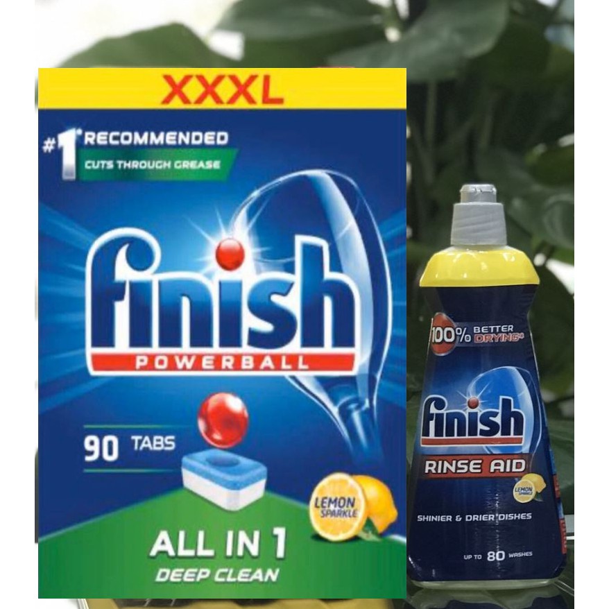 Combo Viên rửa bát Finish All in hộp 90 viên + Nước làm bóng Finish 400ml + Tặng 4 viên Finish