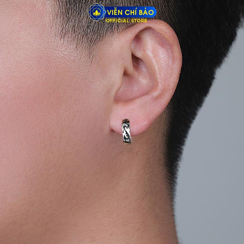 Khuyên tai bạc nam họa tiết rồng đen (1 chiếc) chất liệu bạc 925 thời trang phụ kiện trang sức nam Viễn Chí Bảo B300012