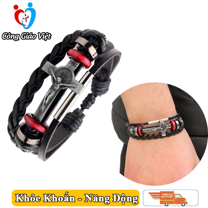 Vòng Tay Thánh Giá Thời Trang, Vòng Tay Công Giáo Handmade Bằng Da Cao Cấp