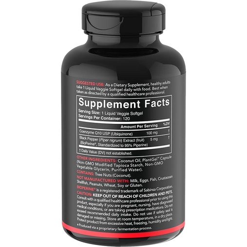 Viên Uống Hỗ Trợ Tim Mạch Sports Research CoQ10 100mg Kết Hợp Dầu Dừa và Hạt Tiêu Đen 120 viên