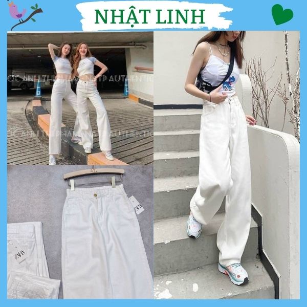 Quần jeans nữ ống đứng NHẬT LINH quần bò nữ dáng suông basic màu trắng xinh xắn - Q681
