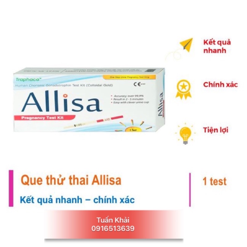 Que thử thai Alisa Traphaco - Đạt chuẩn xuất sang Châu Âu - Nhanh Chính Xác Mọi Thời Điểm Trong Ngày hộp 1 que