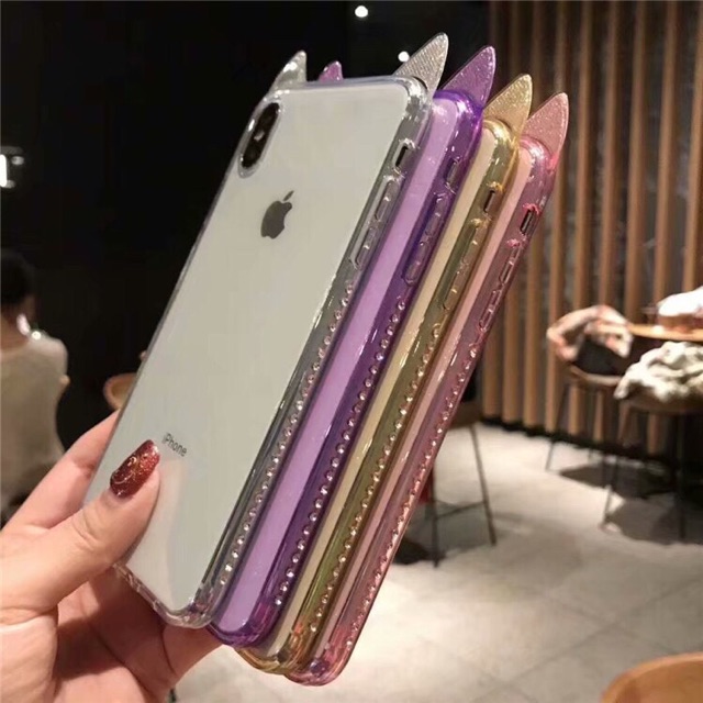 ỐP TAI MÈO VIỀN ĐÁ - CASE IPHONE