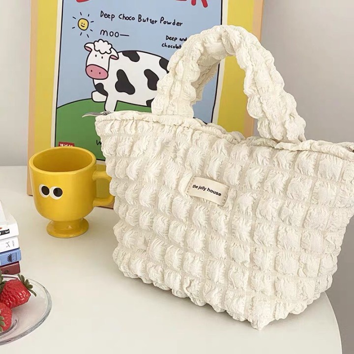 Túi tote đeo vai YADOU xếp ly họa tiết bong bóng đám mây phong cách Hàn Quốc