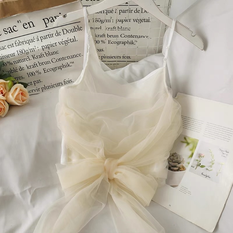 Áo Len 2 Dây Nơ Voan Thắt Eo Cực Xinh