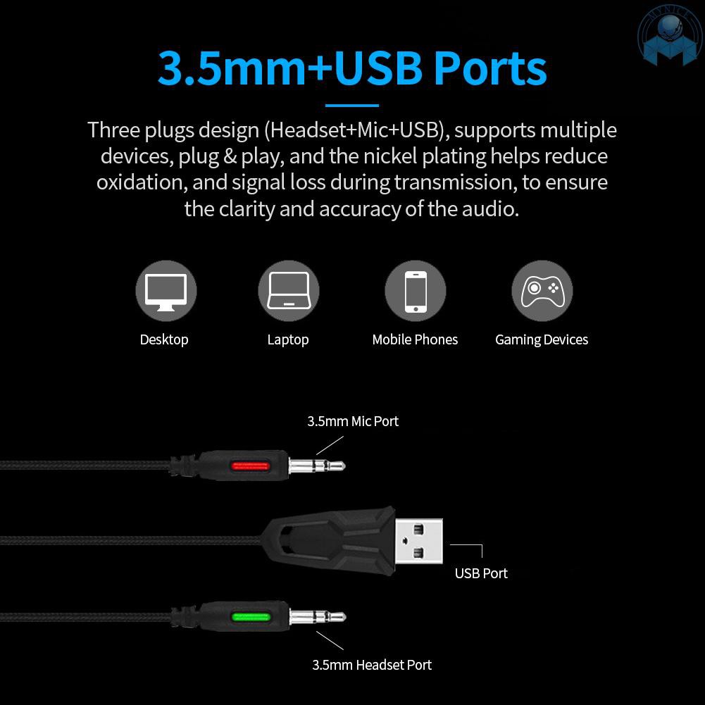 Tai Nghe Gaming A3 50mm Driver Usb + 3.5mm Có Đèn Led