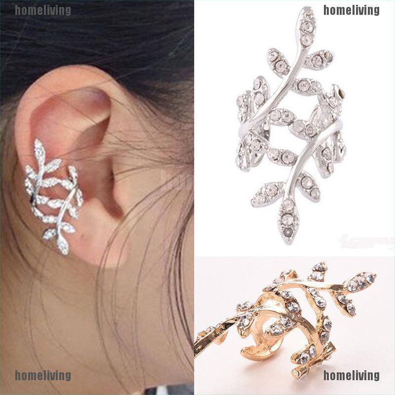 [homeliving] Bông Tai Kẹp Vành Tai Hình Chiếc Lá Pha Lê Phong Cách Punk Cổ Điển Dành Cho