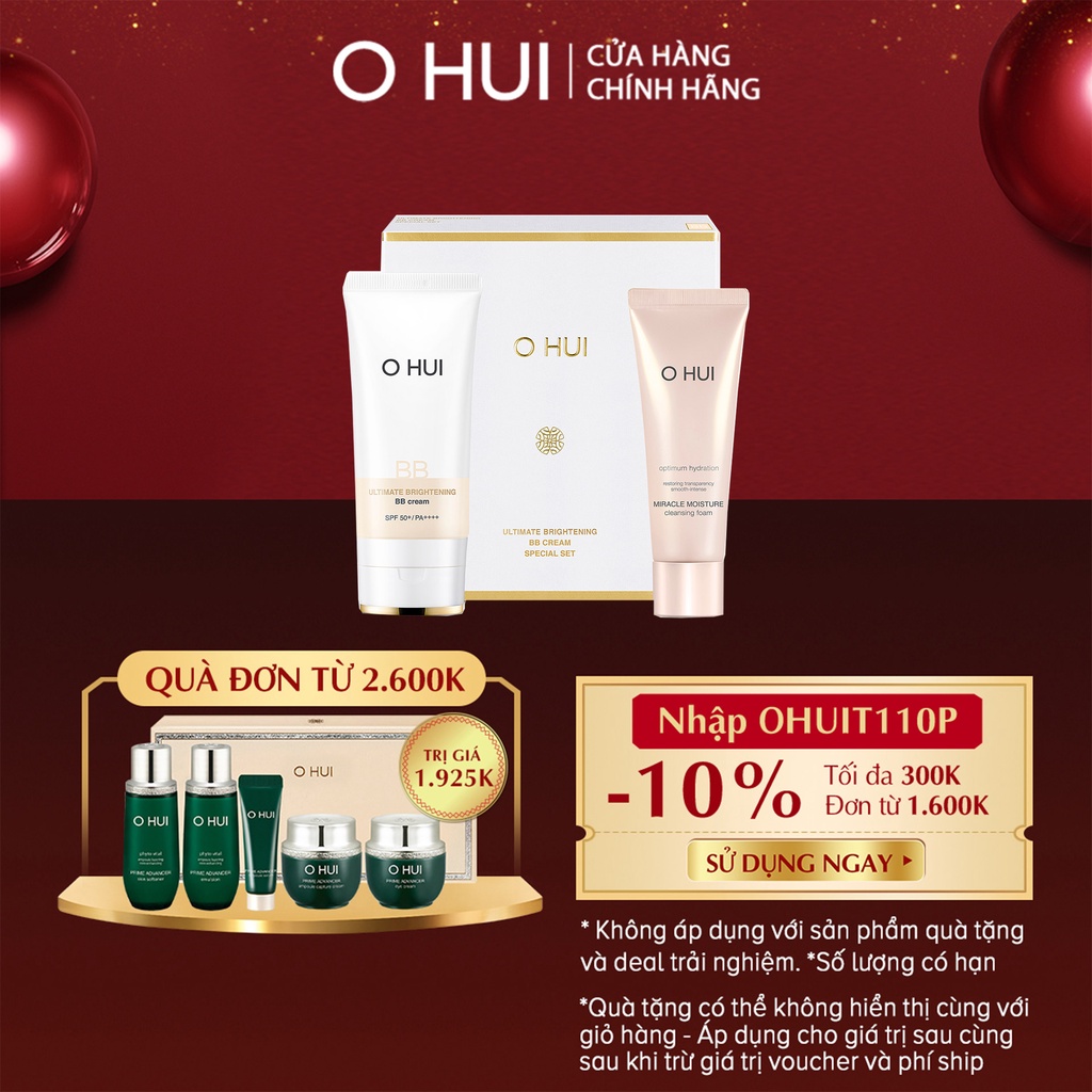 [Mã COSOS3 giảm 10%]Bộ Kem nền BB Cream che khuyết điểm hoàn hảo OHUI Ultimate Britening SPF50+/PA++++