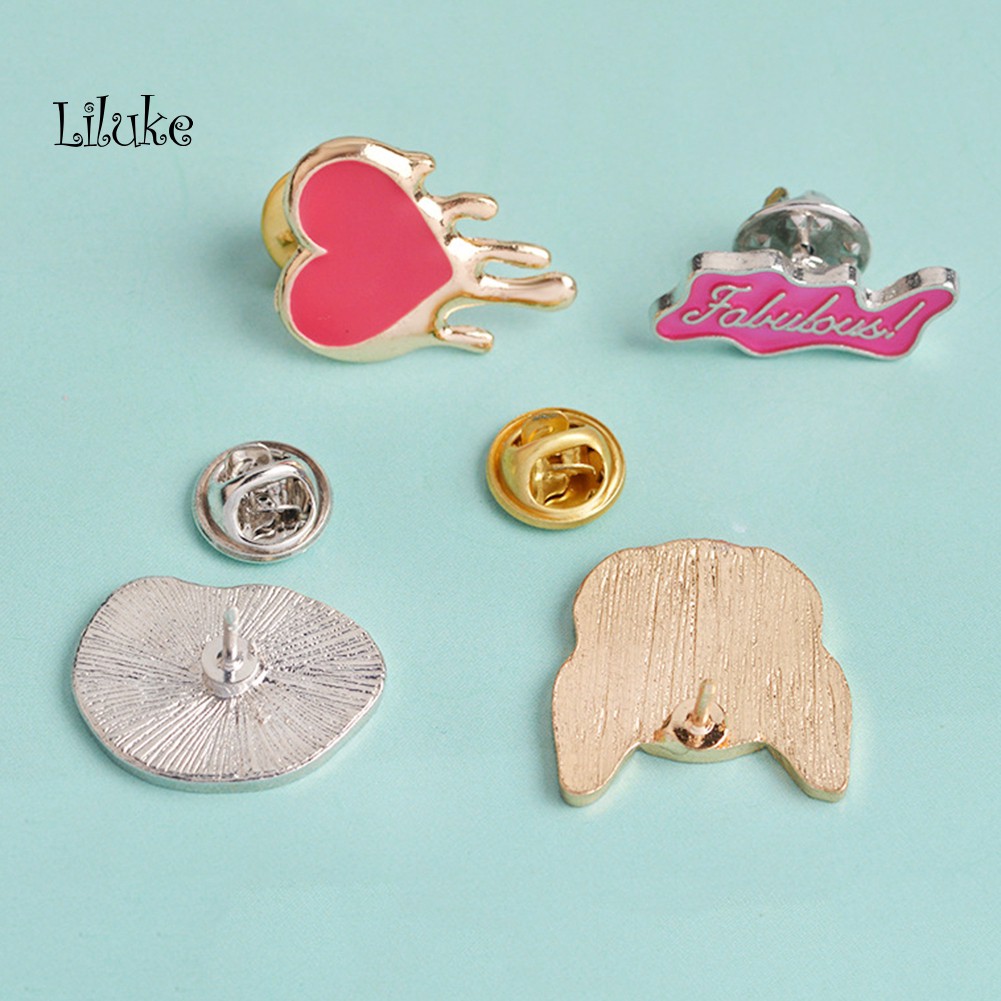 【LK】Unisex Cartoon Bulldog Lips Heart Brooch Pin Badge Clothes Coat Decor