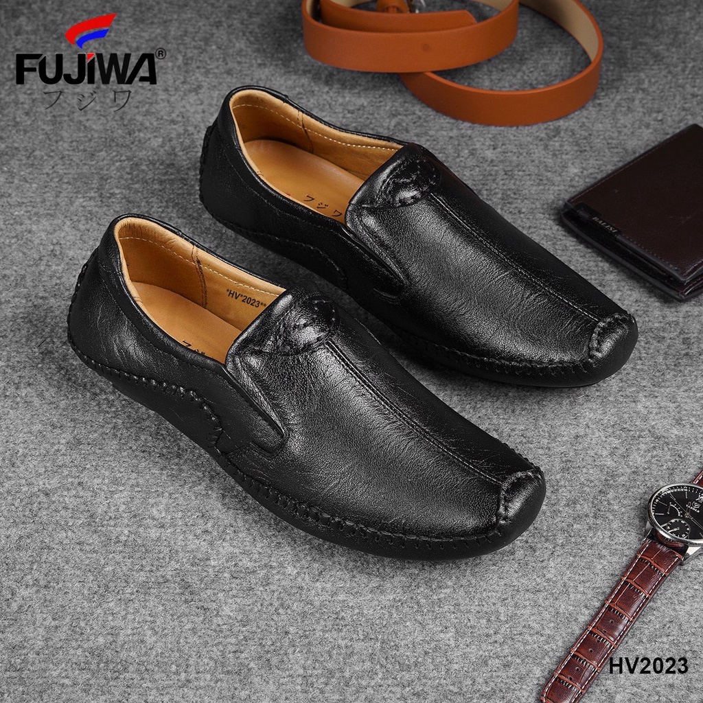 Giày Lười Mọi Nam Da Bò FUJIWA - HV2023. Da Thật Nguyên Miếng, Đế Âm Cao Su Thiên Nhiên. Size:  38, 39, 40, 41, 42, 43