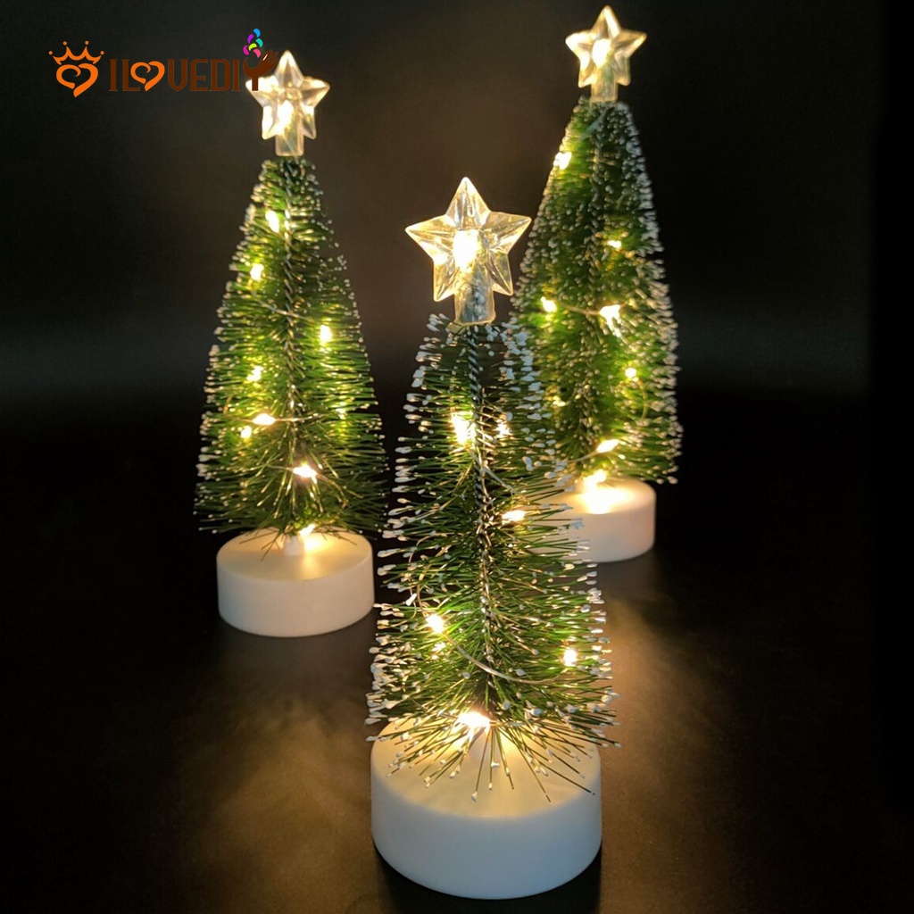 Set 3 cây thông mini có đèn LED phát sáng trang trí bàn làm việc