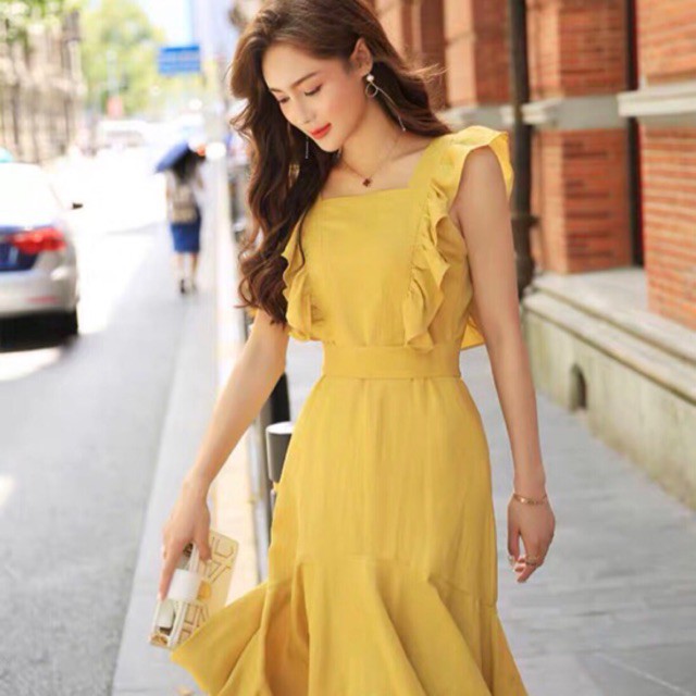 Đầm váy freesize vàng cánh tiên thắt eo