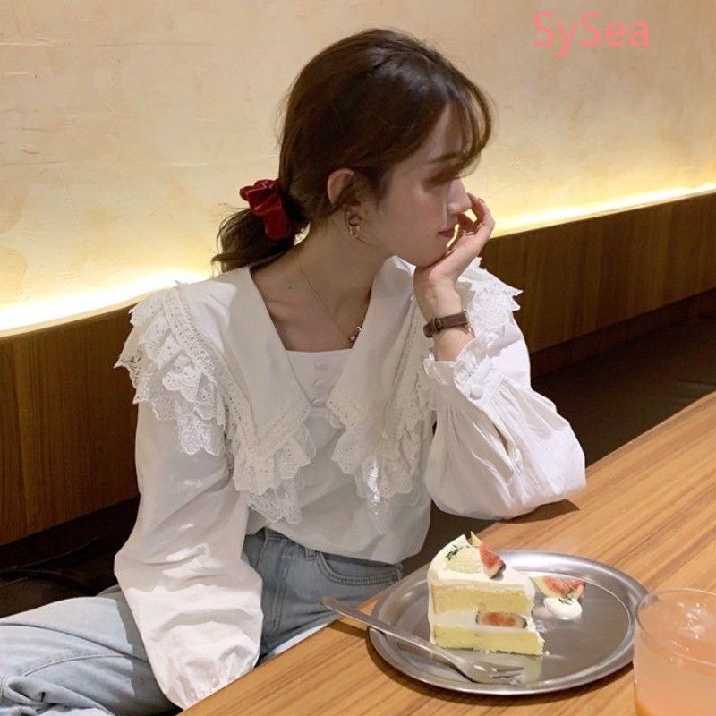 Áo Sơ Mi Dài Tay Phối Ren Thời Trang Mùa Thu Hàn Quốc Dành Cho Nữ Sinh