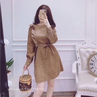 VÁY NHUNG THẮT NƠ EO