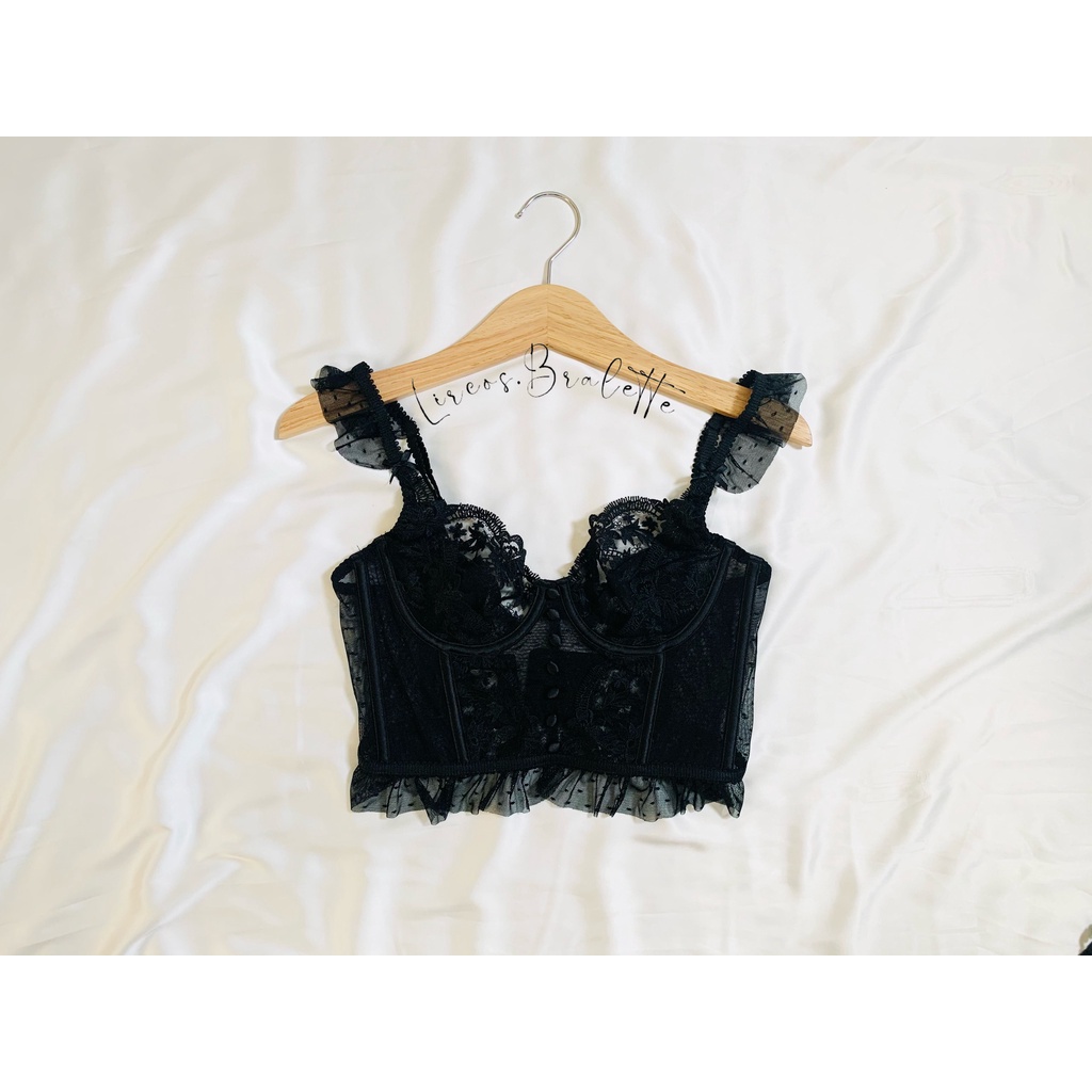 Áo Bra Corset ren cao cấp dây cánh tiên dịu dàng - màu đen - không mút - có gọng