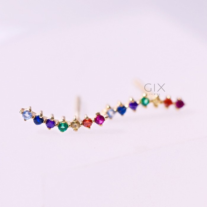 Bông tai bạc cao cấp đẹp cho nữ mạ vàng đính đá cầu vồng đẹp lạ Gix Jewel SPGBT17