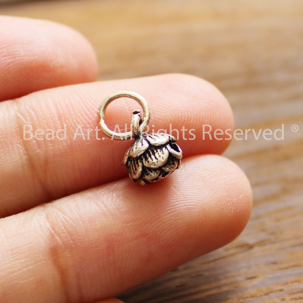 Charm Hoa Sen Treo Tòng Teng 12x6.5MM, Bạc 925, Phối Vòng Tay, Chuỗi Hạt, Trang Sức Phong Thuỷ S50 - Bead Art