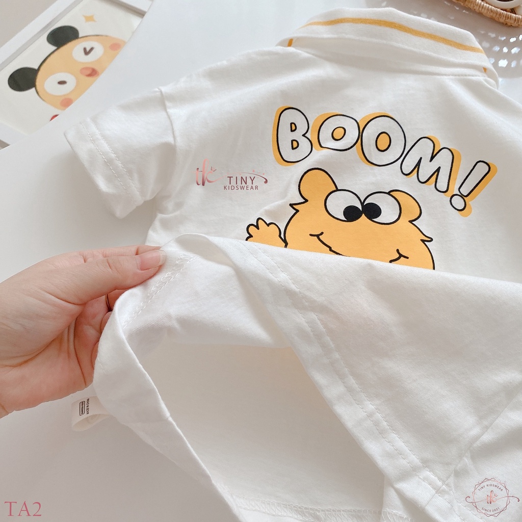 Áo phông polo ngắn tay chất cotton hình Gấu Boom cho bé trai từ 11-17kg [TA2]